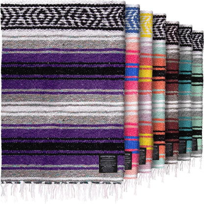 Hydration Nation Authentic Large Handwoven Mexican Blanket - Soft Yoga - Durable Serape - Lightweight Falsa, Beach, Camping, Picnic, Outdoor 70"x50" - Mandarin