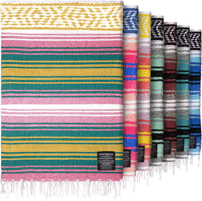 Hydration Nation Authentic Large Handwoven Mexican Blanket - Soft Yoga - Durable Serape - Lightweight Falsa, Beach, Camping, Picnic, Outdoor 70"x50" - Mandarin