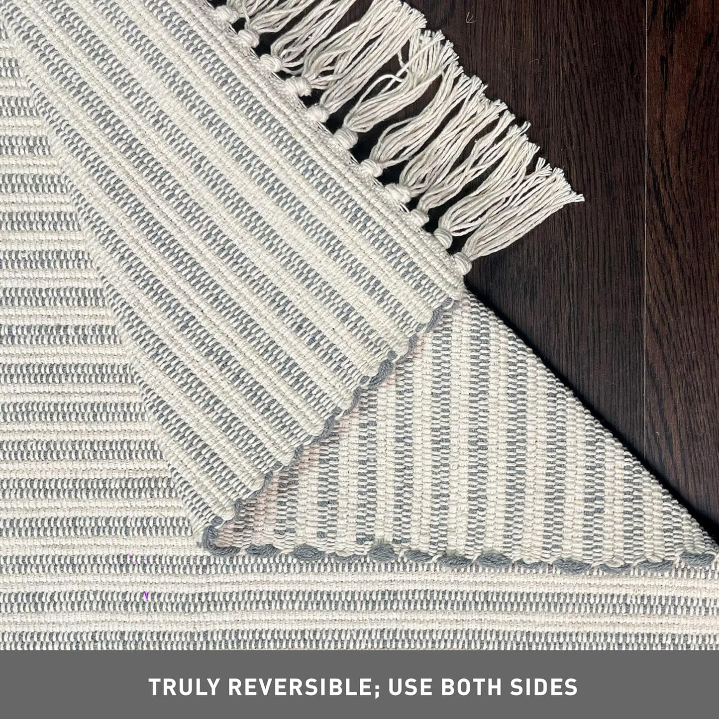 Chardin home Beige & Ivory Providence Runner 2.5x8 feet |Hand Woven Farmhouse Rug with Hand Knotted Fringes|Great in Kitchens entryways Hallways Bathrooms Meditation Yoga Mat|Reversible Cotton Rug