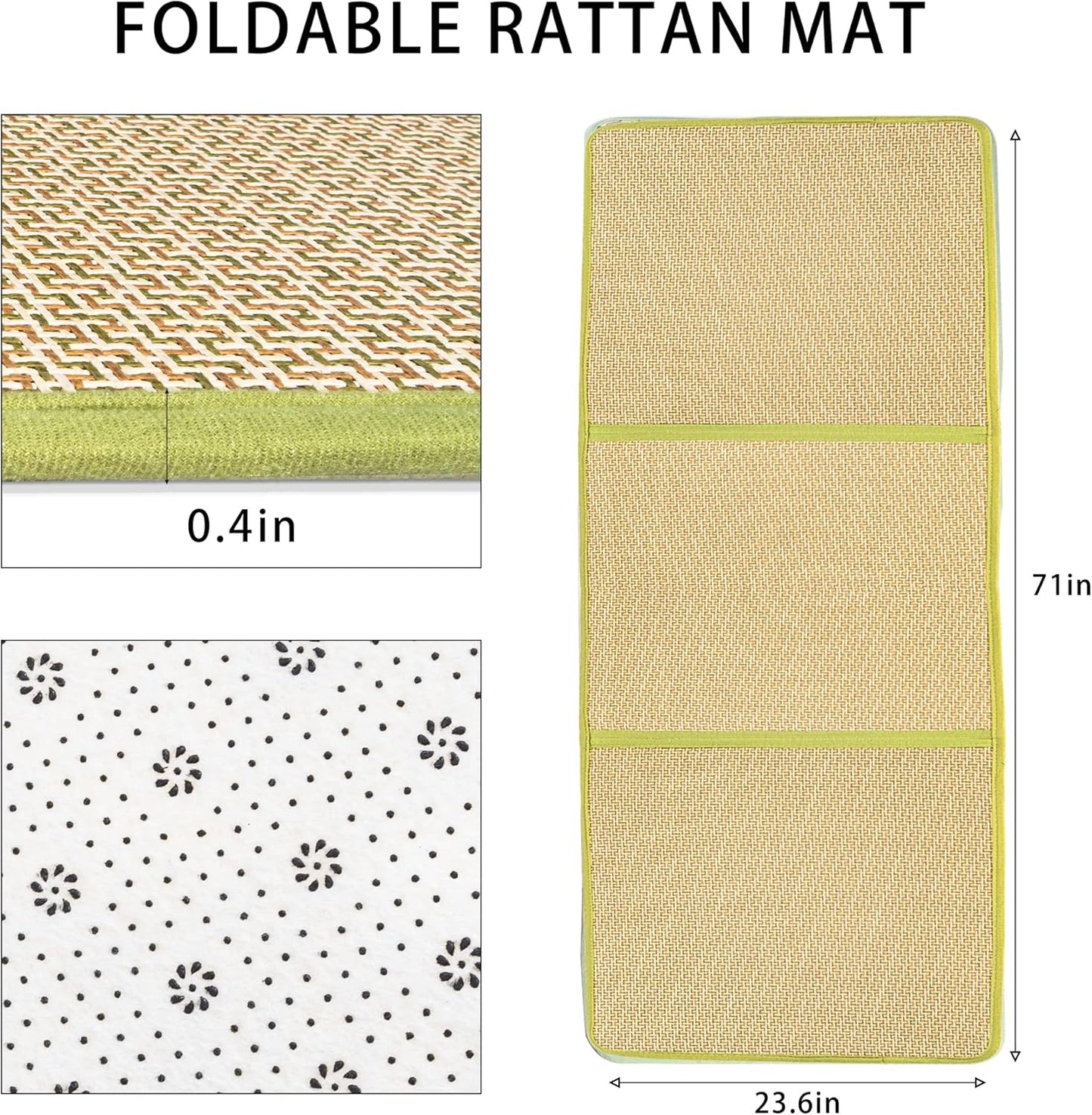 Japanese Tatami Mat Foldable Floor Mats Non-Slip Futon Mattress Sleeping Mat Summer Yoga Mat Indoor Outdoor Runner Rug Area Rug for Bedroom Living Room,Green