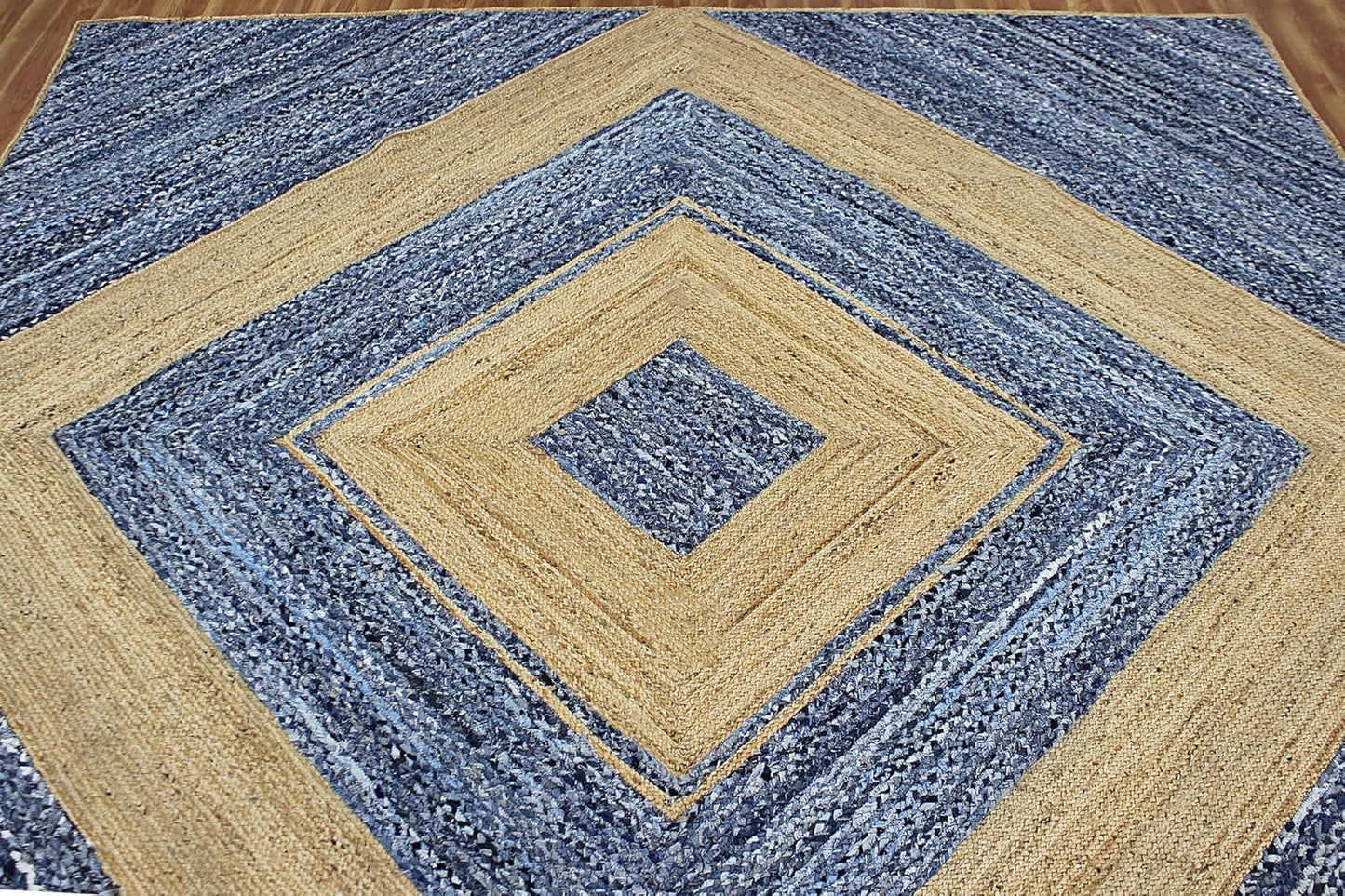Scalloped Edge Kilim Rug 3' Square Rug Beige & Multicolor Cape Cod Design Carpet Thick 0.27 inches Hand Braided Jute Flatweave Indoor Outdoor Use Rugs for Bedroom, Kitche, Yoga Mat