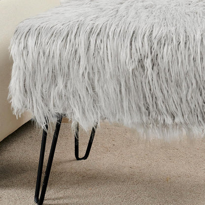 Home Soft Things Green Mongolian Faux Fur Ottoman, Desert Sage, 19'' x 13'' x 17'', Cozy Plush Fluffy Ottoman Foot Rest Stool for Living Room Bedroom Entryway Makeup Bench End of Bed Home Décor