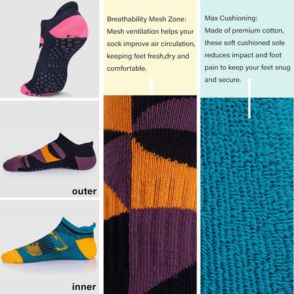 Hylaea Unisex Non Slip Socks with Grip for Yoga, Hospital, Pilates, Barre | Ankle, Cushioned