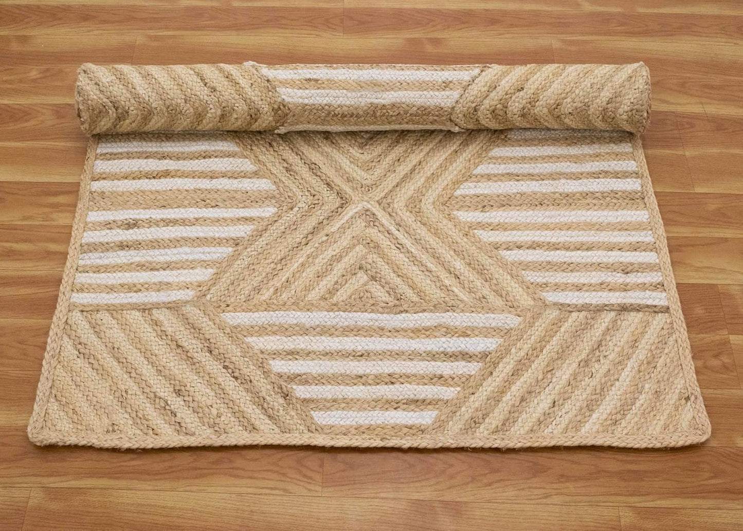 Kilim Area Rug 2x3 Flatweave Hand Braided Jute Offwhite Beige Design Handmade Boho Thick 0.27" Geometric Pattern Carpet Sisal Jute Rug Indoor Outdoor Use Rugs for Bedside, Kitchen, Yoga Mat - Colors C