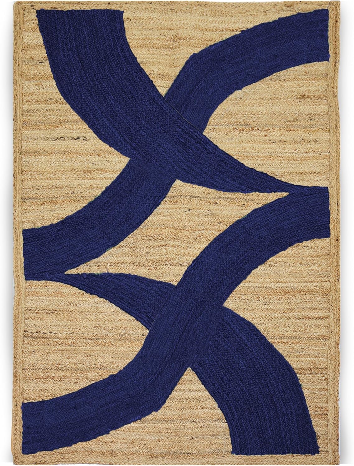 Premium Quality Jute Rug 4x6 Feet Area Rug Natural Fiber Jute Rugs Thick 0.27" Black Abstract Pattern Geometric Rugs for Kids Room, Living Room, Yoga Mat, Indoor Outdoor Carpet - Colors A