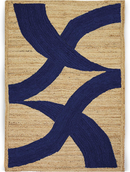 Premium Quality Jute Rug 4x6 Feet Area Rug Natural Fiber Jute Rugs Thick 0.27" Black Abstract Pattern Geometric Rugs for Kids Room, Living Room, Yoga Mat, Indoor Outdoor Carpet - Colors B