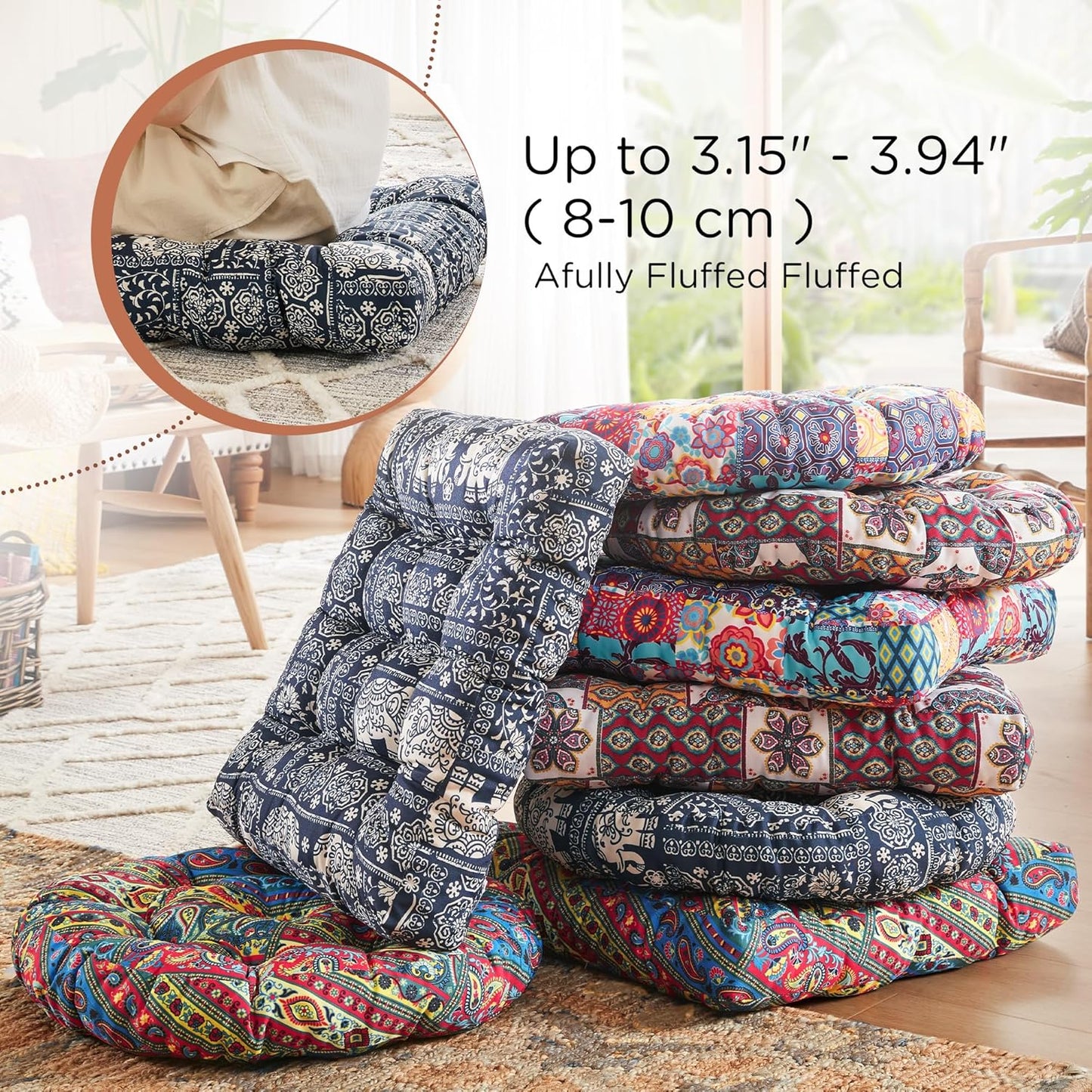 Codi Boho Floor Pillow, Large Meditation Cushion for Adults, Square Pillows Seating for Yoga Living Room Tatami Sitting Home Decor, Memory Foam Added, 22x22 Inch, Multi Patchwork