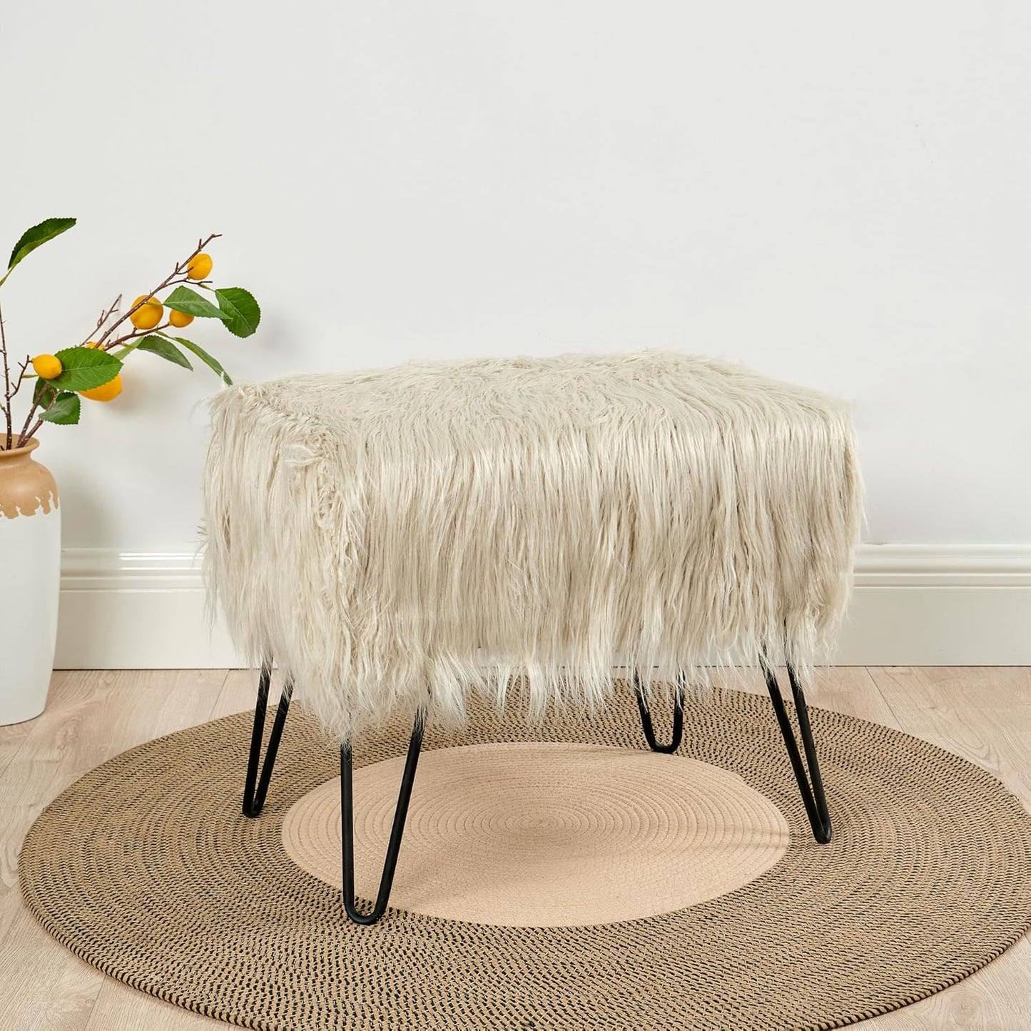Home Soft Things Green Mongolian Faux Fur Ottoman, Desert Sage, 19'' x 13'' x 17'', Cozy Plush Fluffy Ottoman Foot Rest Stool for Living Room Bedroom Entryway Makeup Bench End of Bed Home Décor