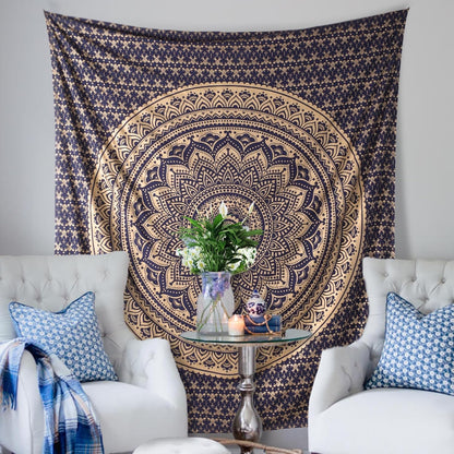 THE ART BOX Original Gold Tapestry Wall Hanging Mandala – Cotton Throw Tapestry – Boho Bedding White and Gold Medium Bedspread 54x60 Inches – Meditation & Yoga Rug Mat