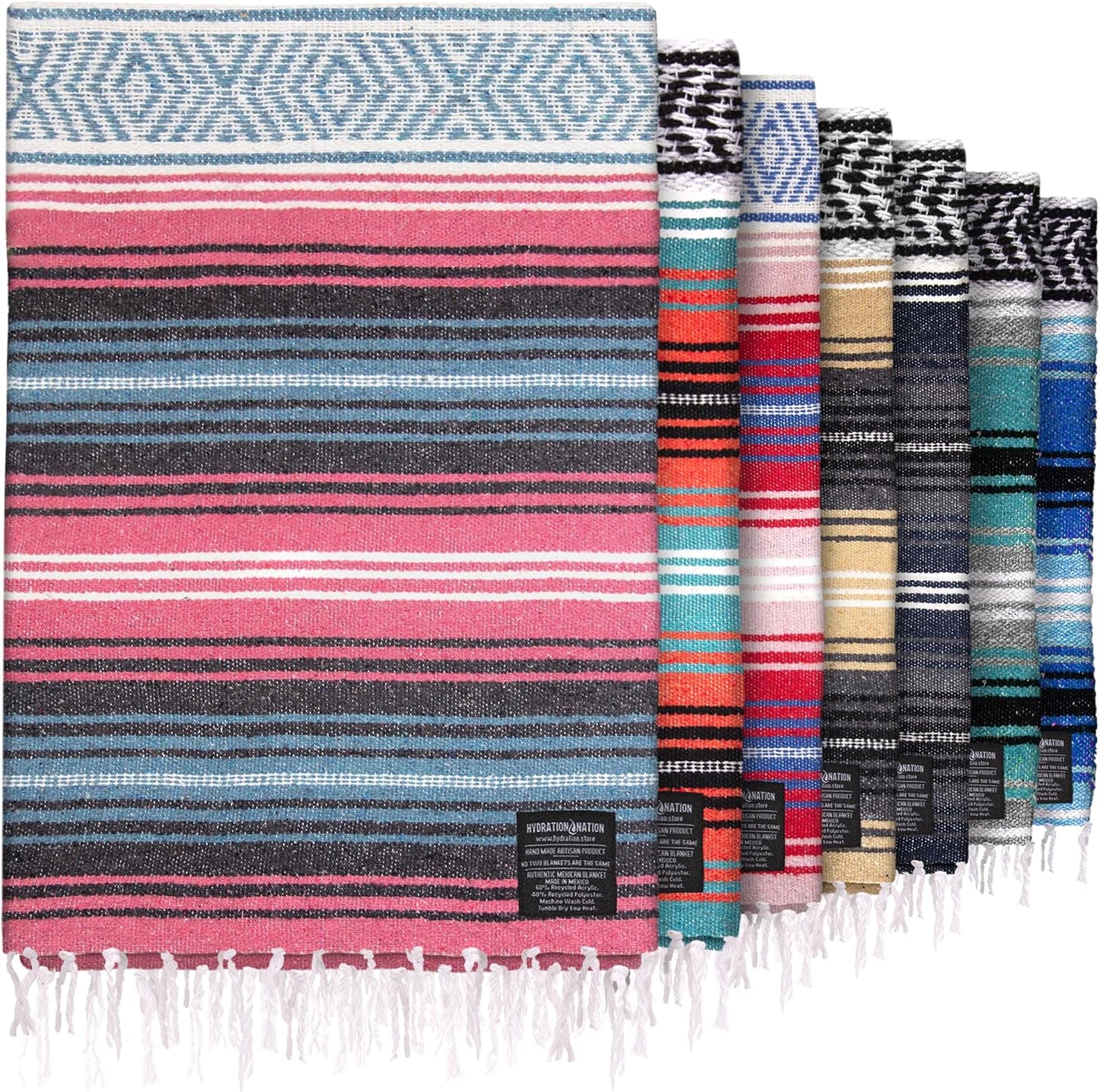 Hydration Nation Authentic Large Handwoven Mexican Blanket - Soft Yoga - Durable Serape - Lightweight Falsa, Beach, Camping, Picnic, Outdoor 70"x50" - Mandarin