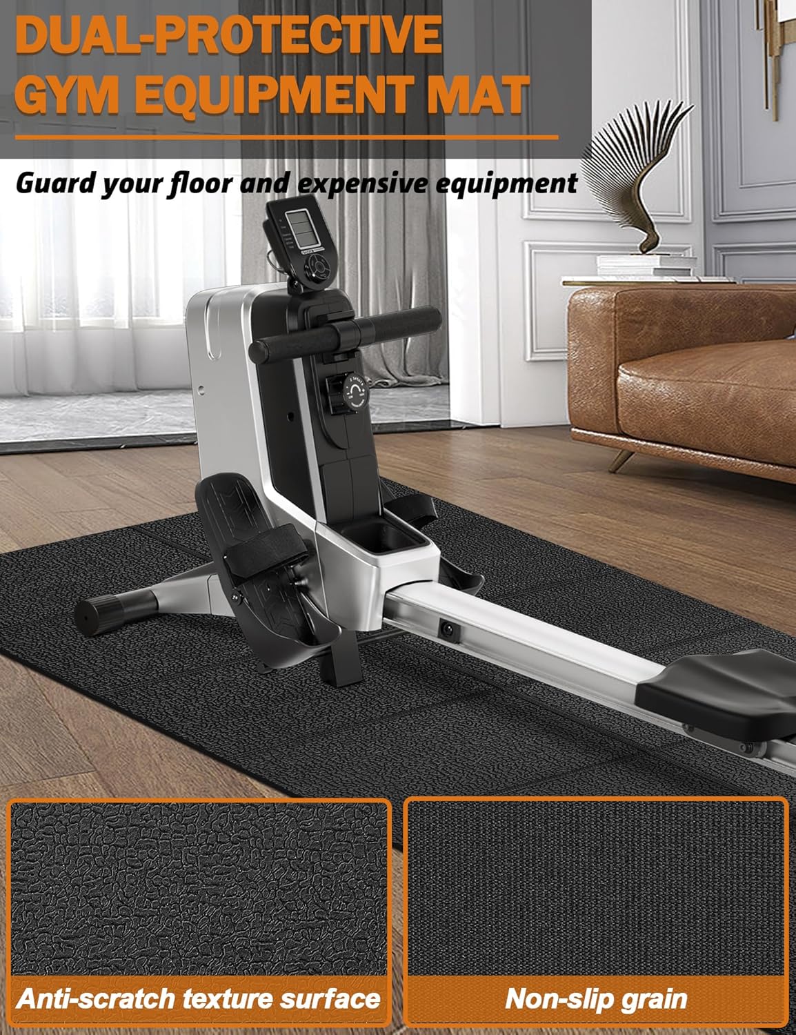 Treadmill Mat,70"x32",6mm Thickness Foldable Exercise Equipment Mat for Carpet Hardwood Floors, Compatible with Walking Pad,Spin Bike,Elliptical Trainer,Rowing Machine