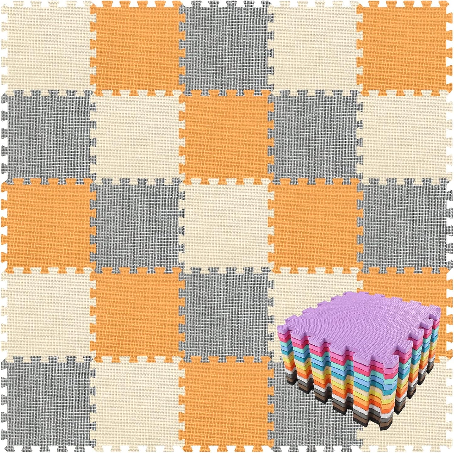 qqpp EVA Rubber 18 Tiles Interlocking Puzzle Foam Floor Mats - Baby Play Mat for Playing | Exercise Mat for Home Workout. White, Pink, Gray. QC-ACLb18N