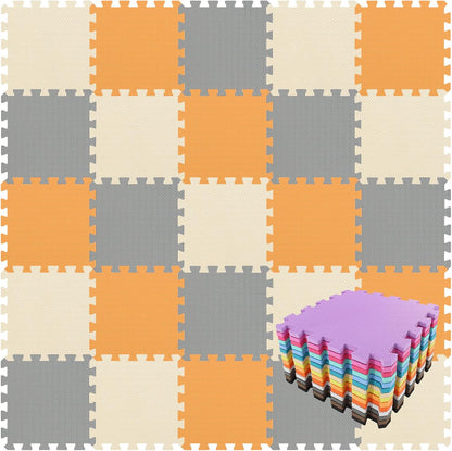 qqpp EVA Rubber 18 Tiles Interlocking Puzzle Foam Floor Mats - Baby Play Mat for Playing | Exercise Mat for Home Workout. White, Pink, Gray. QC-ACLb18N