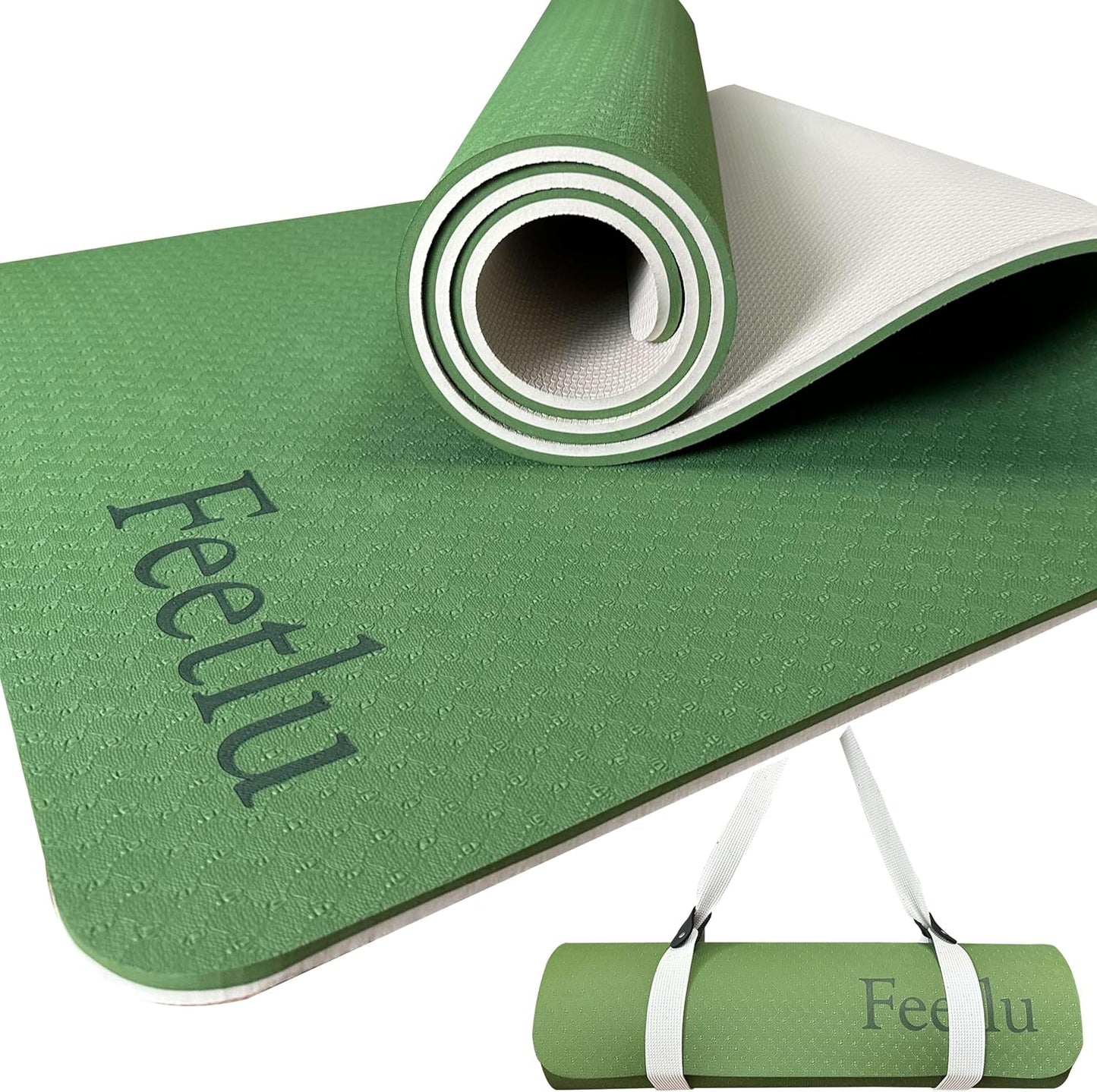 Yoga Mat with Strap – 10mm & 12mm Thick Yoga Mat, Non-Skid Dual Surface Workout Mat, Eco-Friendly POE Yoga Mats for Women Men Kids, Perfect Exercise Mat for Pilates, Yoga, and Floor Workouts, Includes Carrying Strap.