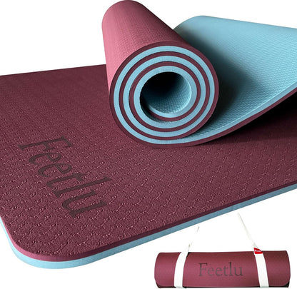 Extra Thick Exercise Yoga Mat with Strap - 2/5 Inch (10MM), Non-Slip Workout Mat for Yoga, Pilates, and Floor Exercises