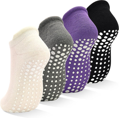 SkiBeaut Grips Non Slip Socks for Women, 4 Pairs Yoga Pilates Anti Skid Woman Hospital Gripper Socks (5-12)