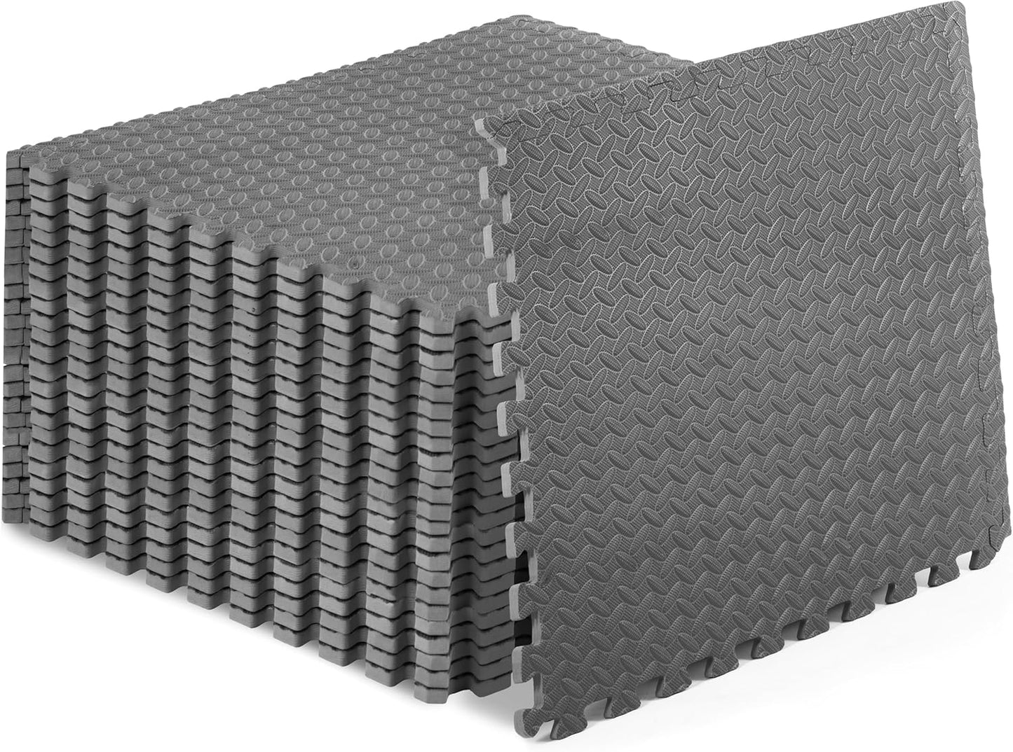 ProsourceFit Exercise Puzzle Mat ½-inch, EVA Interlocking Foam Floor Tiles for Home Gym, Workout Equipment, Kids Play Areas, Black, 24 SQ FT - 6 Tiles