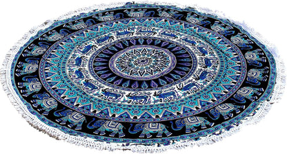 Mandala Round Beach Tapestry Boho Hippie Blanket Bohemian Large Table Cloth Home Decor Yoga Mat Meditation Picnic Rug Throw Hippy Gypsy Tablecloth Roundie (42 Inches, Orange And Blue)