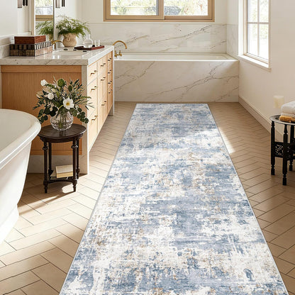 XLUEZ 8x10 Area Rugs for Living Room, Washable Modern Abstract Large Area Rug Neutral Soft Non Slip Kids Rug Stain Resistant Indoor Carpet for Bedroom Nursery Dining Children's Room(Blue, 8'x10')