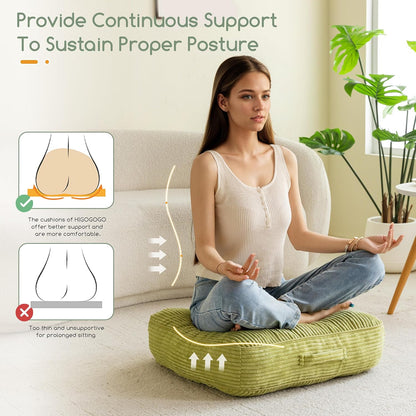 HIGOGOGO Floor Pillow Cushion for Adults, Meditation Cushion Pillow, Large Square Floor Sitting, Tufted Corduroy Cover, for Tatami Living Room or Yoga, 22x22 Inch, Dark Grey
