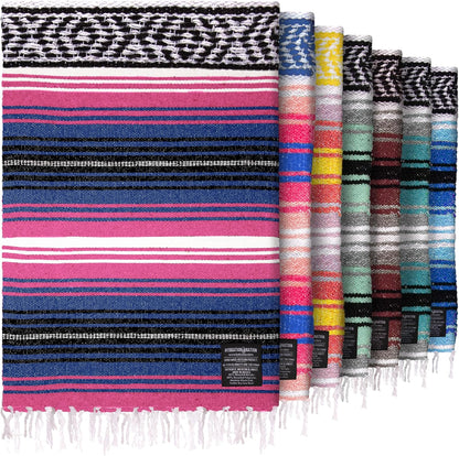 Hydration Nation Authentic Large Handwoven Mexican Blanket - Soft Yoga - Durable Serape - Lightweight Falsa, Beach, Camping, Picnic, Outdoor 70"x50" - Mandarin