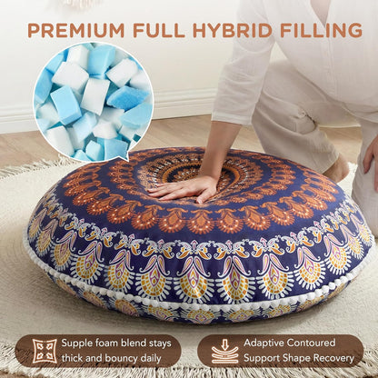 Codi Meditation Floor Pillow Set of 2, Round Large Pillows Seating for Adults, Bohemian Mandala Circle Cushion for Outdoor Fireplace Yoga Living Room, 32 Inch, Memory Foam Added, Purple Orchid NEW