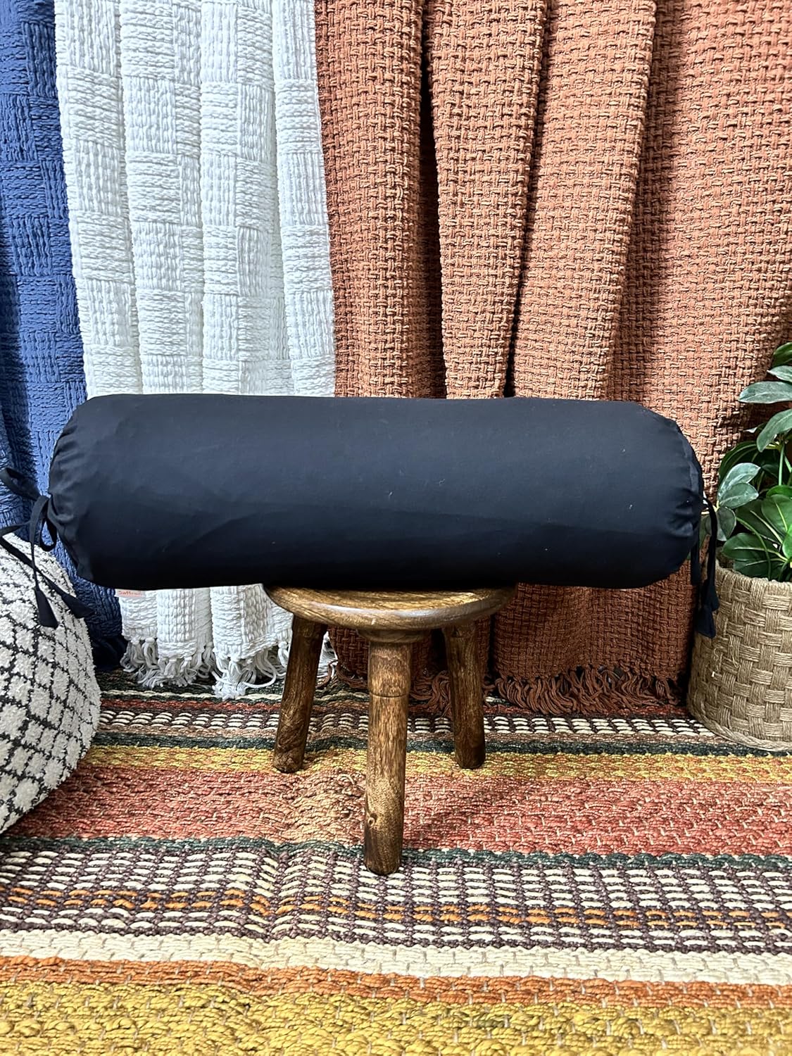 Saffron HANDICRAFTS Cotton 240TC - Bolster Cover Full Round Removable Cover for Neck Roll, Leg Rest,Yoga Practice, Meditation, Bed Sofa Couch (Turquoise Blue, 8"x24"(20 cm x 60 cm))