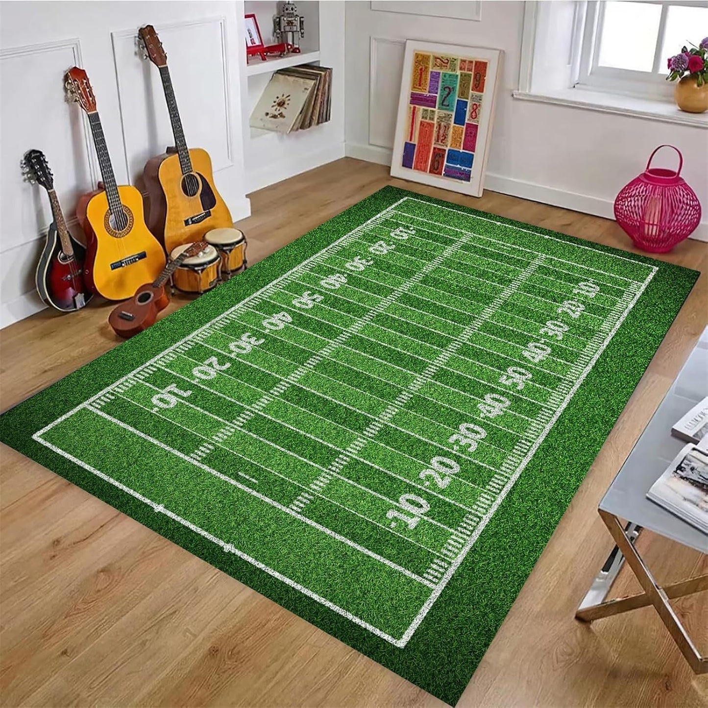 Sports Field Area Rug,5x7ft, Soccer Field Chalked Blackboard Football Stadium Board Painted Non-Slip Soft Carpet Floor Mat Indoor Living Room Bedroom Rugs Yoga Mat Home Decor