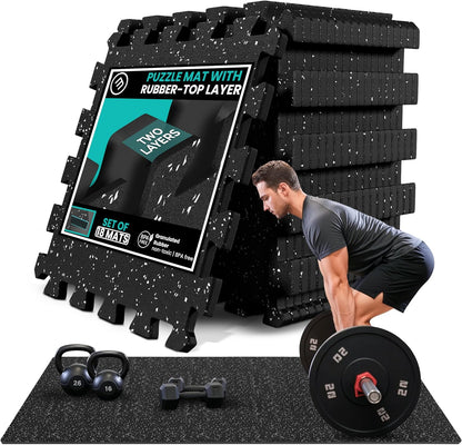 bemaxx Gym Mats Set - 18 pcs EVA Interlocking Foam Floor Tiles (12.6"x12.6"x0.4") 18sqft Protective Gym Flooring Sports Home Workout Exercise Mats Puzzle Garage Fitness Play-Room Pool Treadmill Bike
