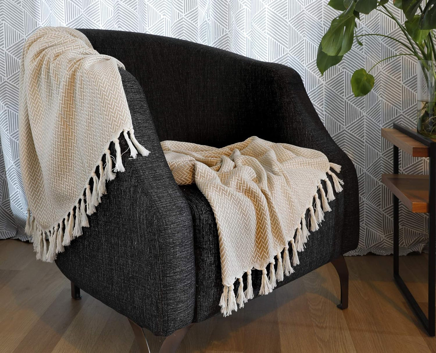 Peshtemania Premium Cotton Throw Blanket, 50x60 inches, Light Blue, Turkish Herringbone, Farmhouse Decor, Yoga Blanket, Picnic Blanket