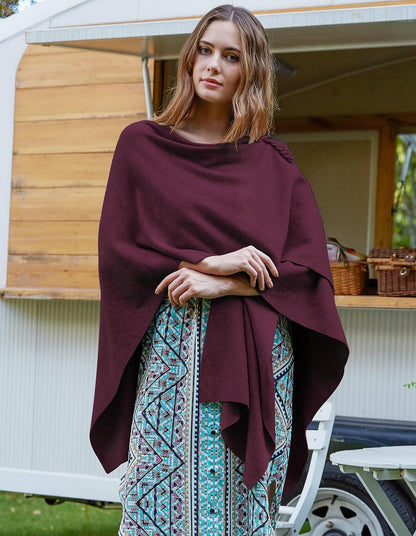 PULI Womens Large Cross Front Poncho Sweater Wrap Topper Knitted Elegant Shawls Cape for Fall Winter