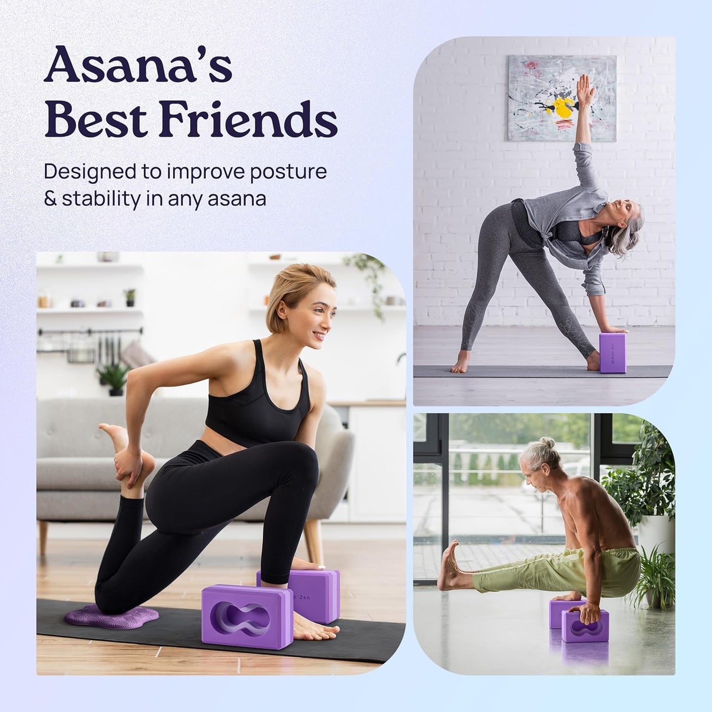 Deep-Zen® Yoga Blocks Wrist Support; Yoga Blocks 2 Pack with Knee Pads and Strap to Put Less Weight on Wrists; Durable, Versatile Yoga Brick Exercise Block Set, Blocks Yoga