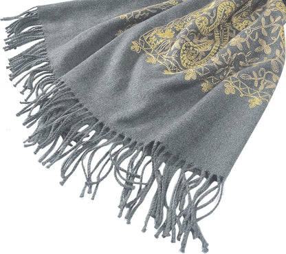 Urban CoCo Women's Embroidered Oversize Tassel Shawl Scarf Wraps for Women