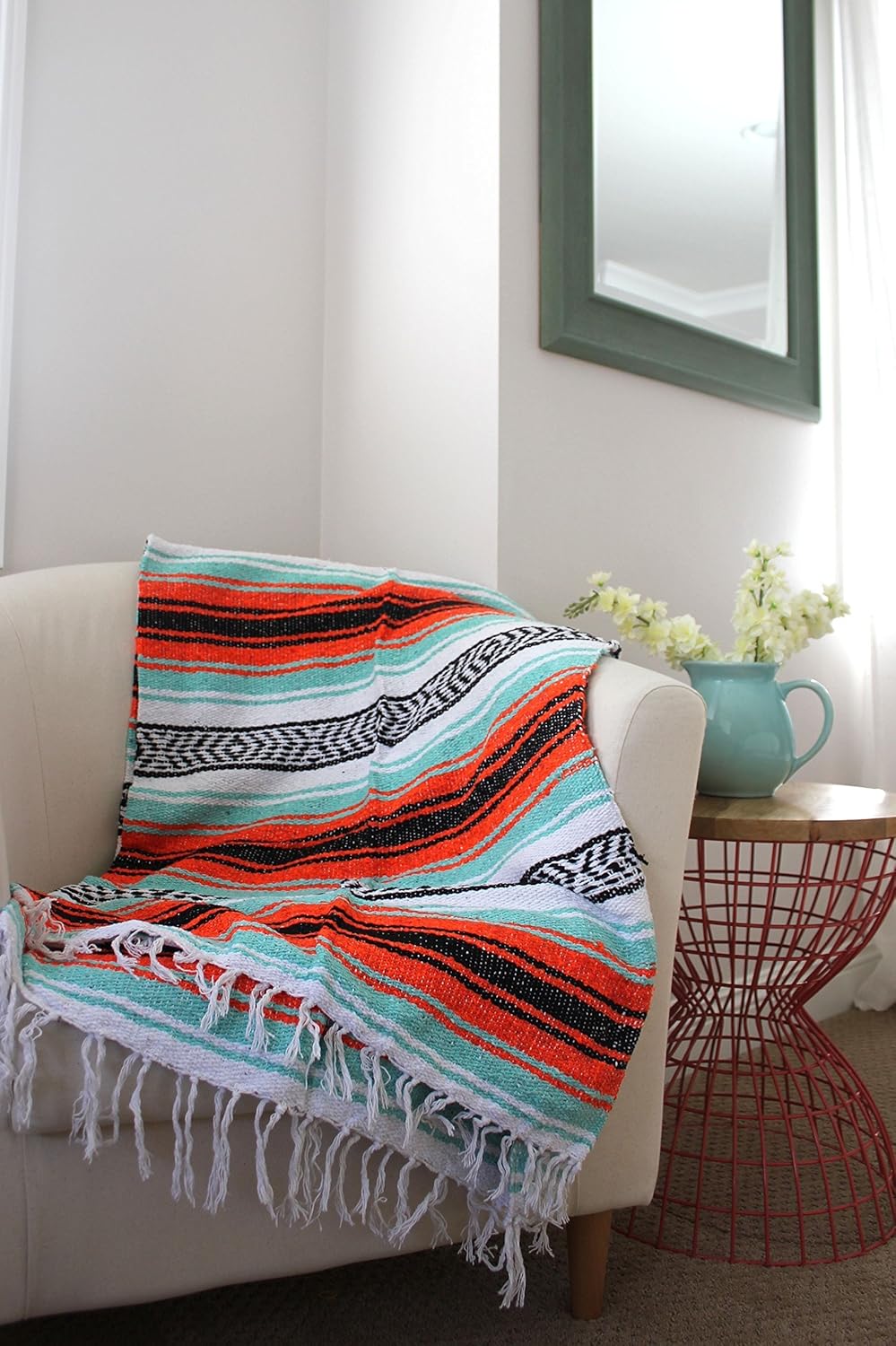 Del Mex Classic Mexican Blanket, Large Authentic Woven Falsa Throw (70"x50"), Artisan Southwest Décor for Beach, Yoga, Outdoors (Lavender)