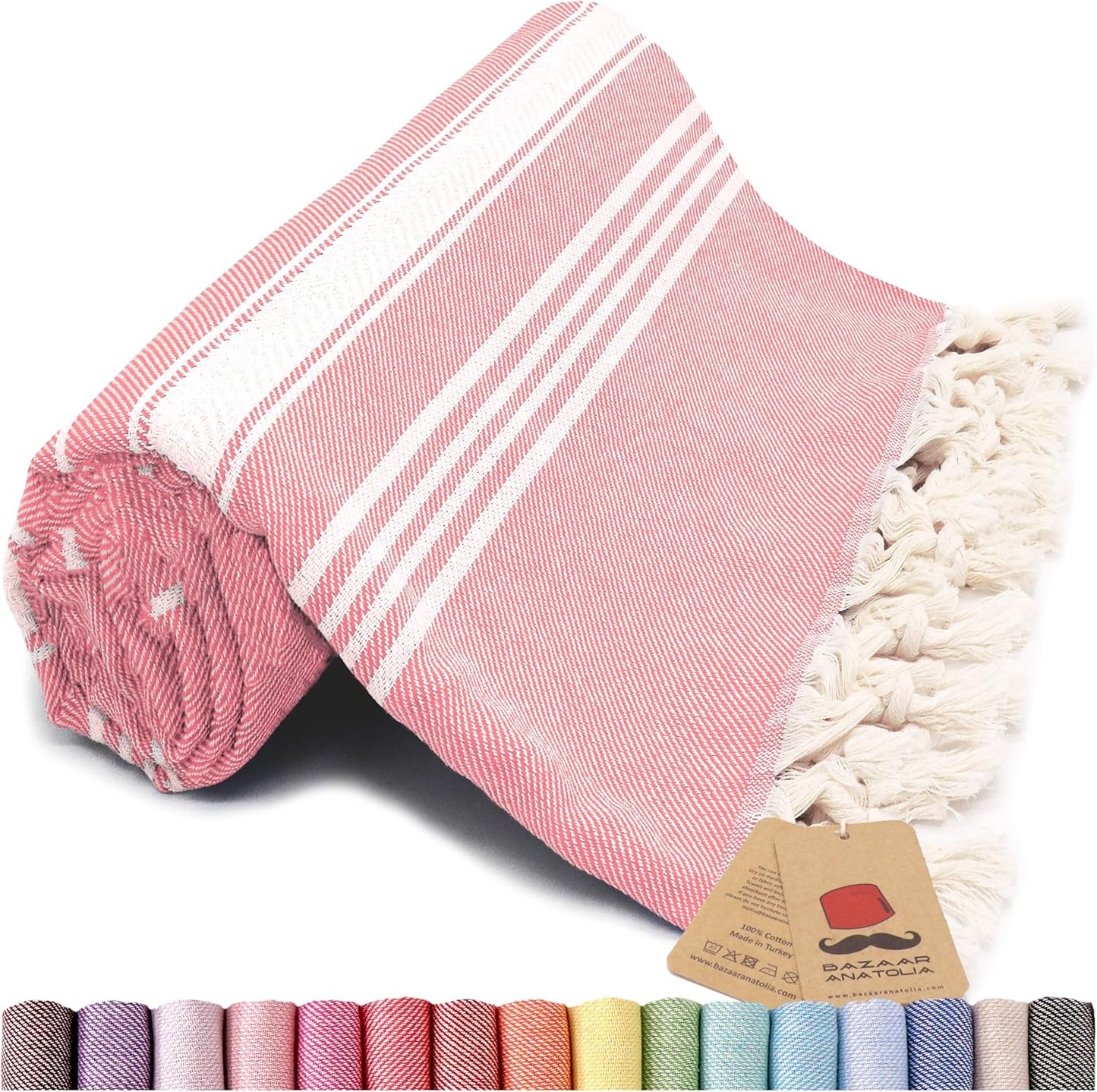 Bazaar Anatolia Turkish Beach Towel – 100% Cotton, Quick Dry, Lightweight and Sand Free – Perfect for Bathroom, Travel, Yoga, Camping, Oversized 71x39 inches - Diamond Black - Colors C