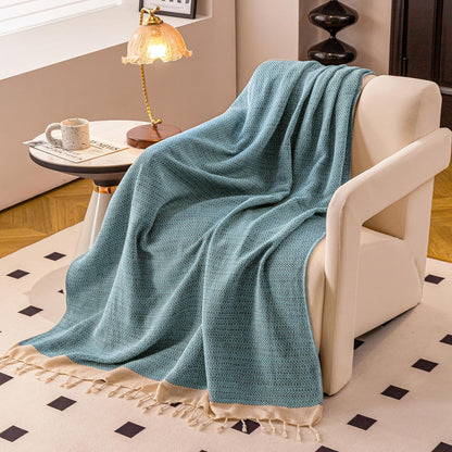 Peshtemania Premium Cotton Throw Blanket, 50x60 inches, Light Blue, Turkish Herringbone, Farmhouse Decor, Yoga Blanket, Picnic Blanket