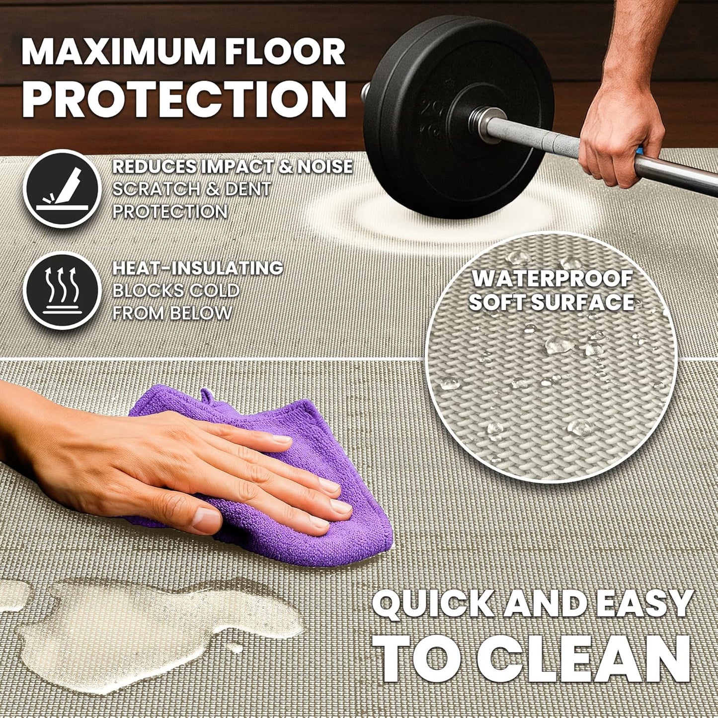 bemaxx Gym Mats Set - 18 pcs EVA Interlocking Foam Floor Tiles (12.6"x12.6"x0.4") 18sqft Protective Gym Flooring Sports Home Workout Exercise Mats Puzzle Garage Fitness Play-Room Pool Treadmill Bike