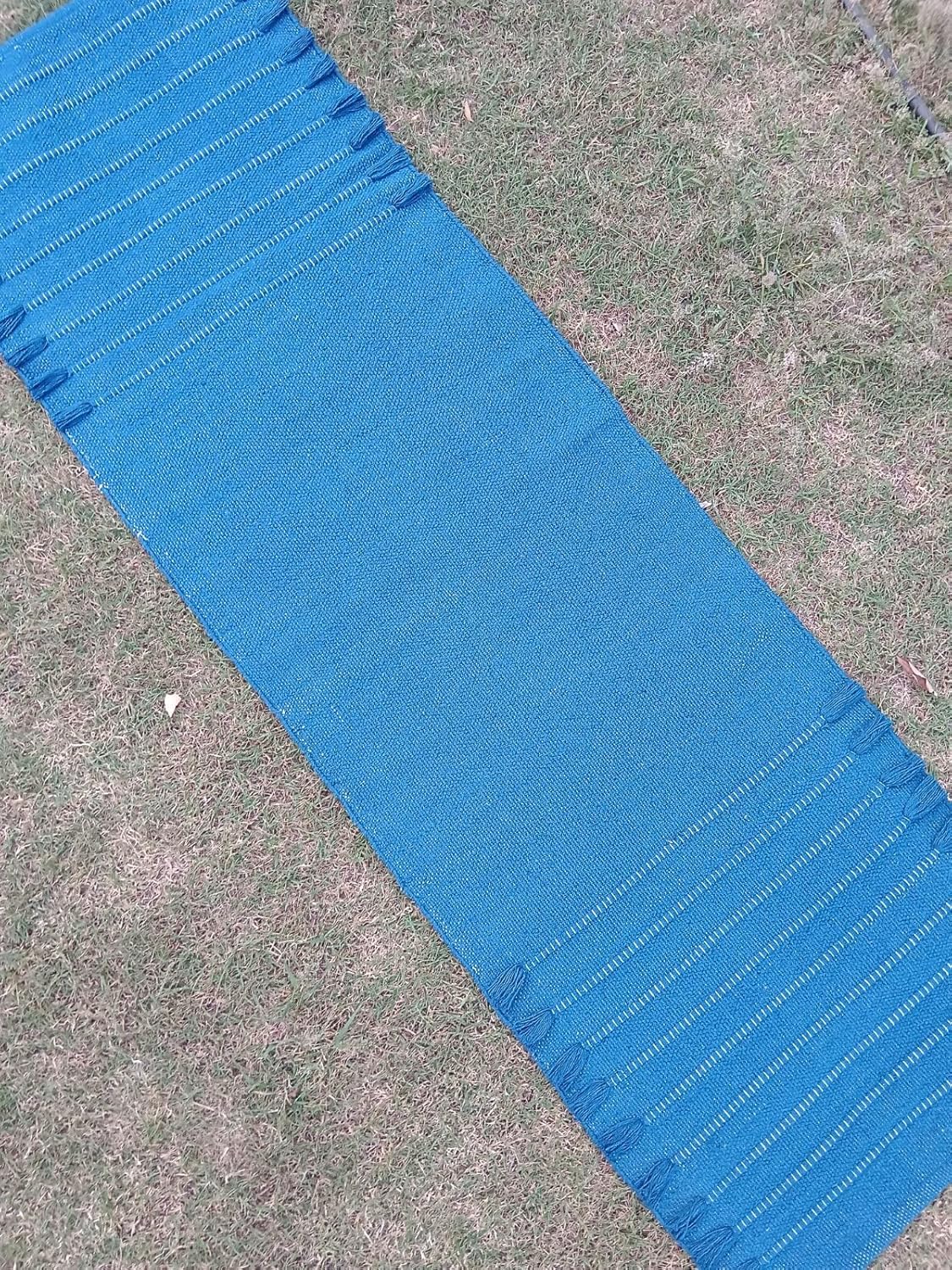 Jaipur art & Rugs Organic Cotton Yoga Mat - Eco-Friendly Hand-Woven Rug - Non Slip & Thick (24”x72”x5mm) for Everyday Fitness at Home - Comfortable Extra-Long