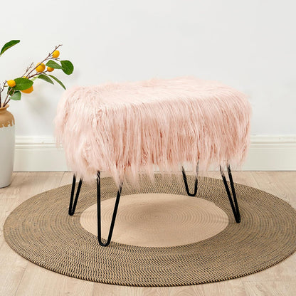 Home Soft Things Green Mongolian Faux Fur Ottoman, Desert Sage, 19'' x 13'' x 17'', Cozy Plush Fluffy Ottoman Foot Rest Stool for Living Room Bedroom Entryway Makeup Bench End of Bed Home Décor