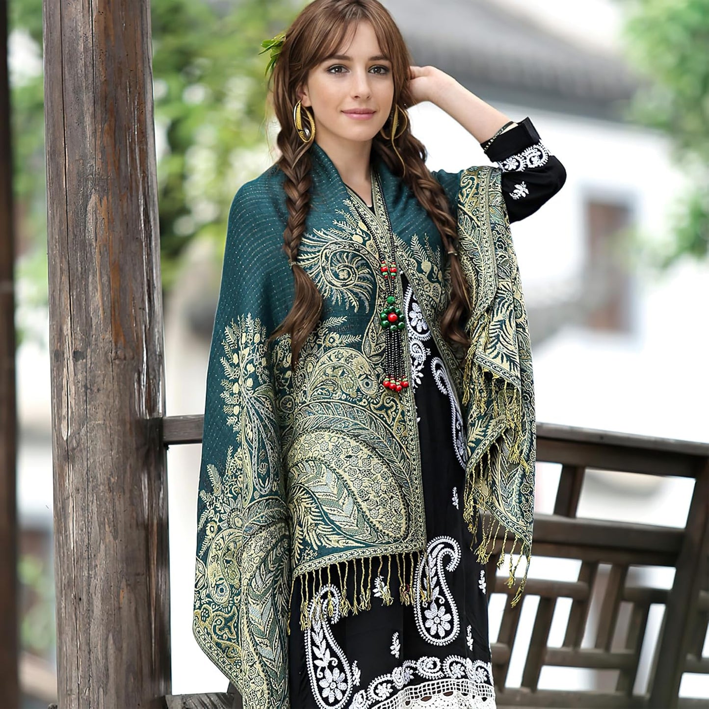 vimate Silky Paisley Pashmina Shawl Scarf-Women's Soft Double-side Jacquard Pashminas Wrap for Evening Dress Travel Shawl