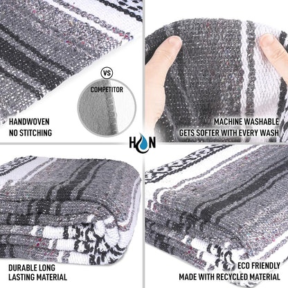 Hydration Nation Authentic Large Handwoven Mexican Blanket - Soft Yoga - Durable Serape - Lightweight Falsa, Beach, Camping, Picnic, Outdoor 70"x50" - Mandarin