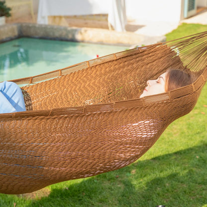 PNAEUT Handwoven Mayan Hammocks, Double Rope Hammock for Outdoor Outside & Indoor, Thick Soft 600 lbs Capacity Heavy-Duty, Includes Tree Straps, Carabiners & Carrying Bag (Nature, X-Large)