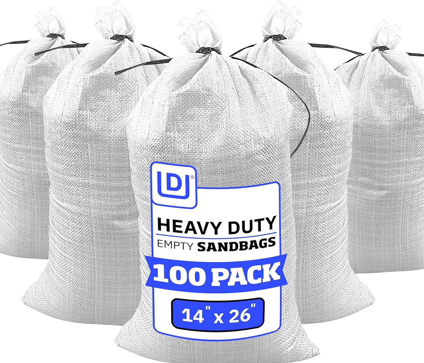 DURASACK Heavy Duty Sand Bags with Tie Strings Empty Woven Polypropylene Sand-Bags for Flood Control with 1600 Hours of UV Protection, 50 lbs Capacity, 14x26 inches, Green, Pack of 50