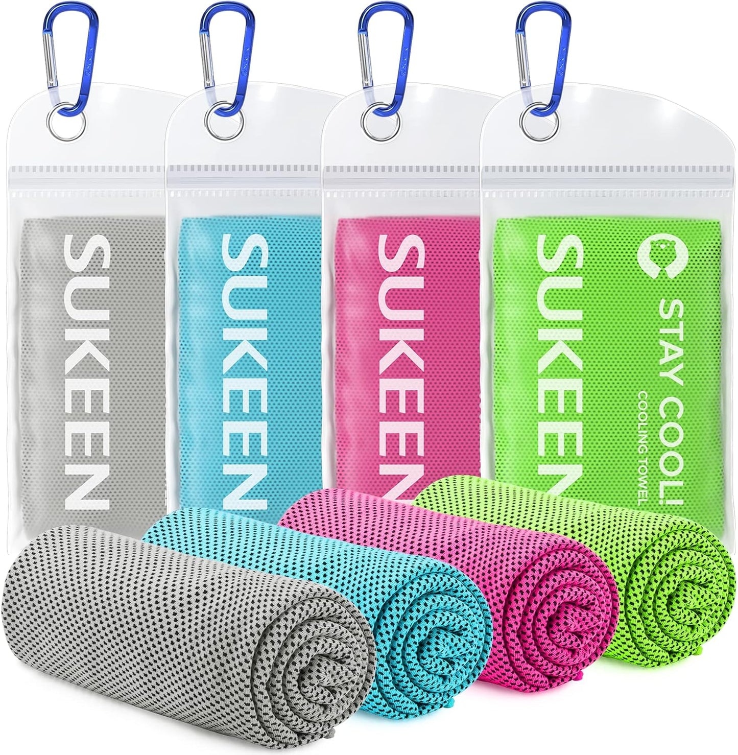 Sukeen [4 Pack Cooling Towel (40"x12"), Soft Breathable Chilly Microfiber Towel for Yoga,Sport,Running,Gym,Workout,Camping,Fitness,Workout & More Activities