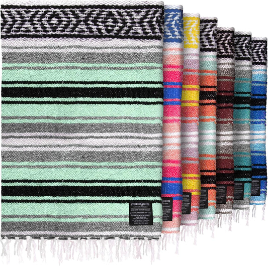 Hydration Nation Authentic Large Handwoven Mexican Blanket - Soft Yoga - Durable Serape - Lightweight Falsa, Beach, Camping, Picnic, Outdoor 70"x50" - Mandarin