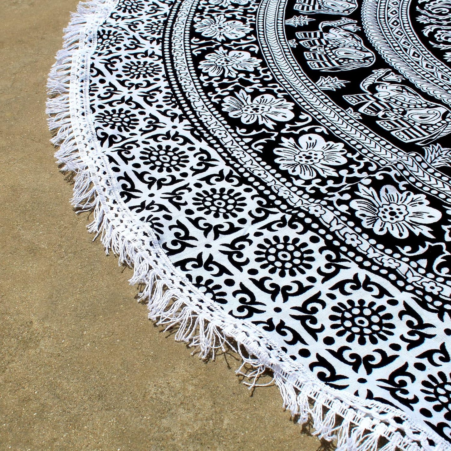 Mandala Round Beach Tapestry Boho Hippie Blanket Bohemian Large Table Cloth Home Decor Yoga Mat Meditation Picnic Rug Throw Hippy Gypsy Tablecloth Roundie (42 Inches, Orange And Blue)