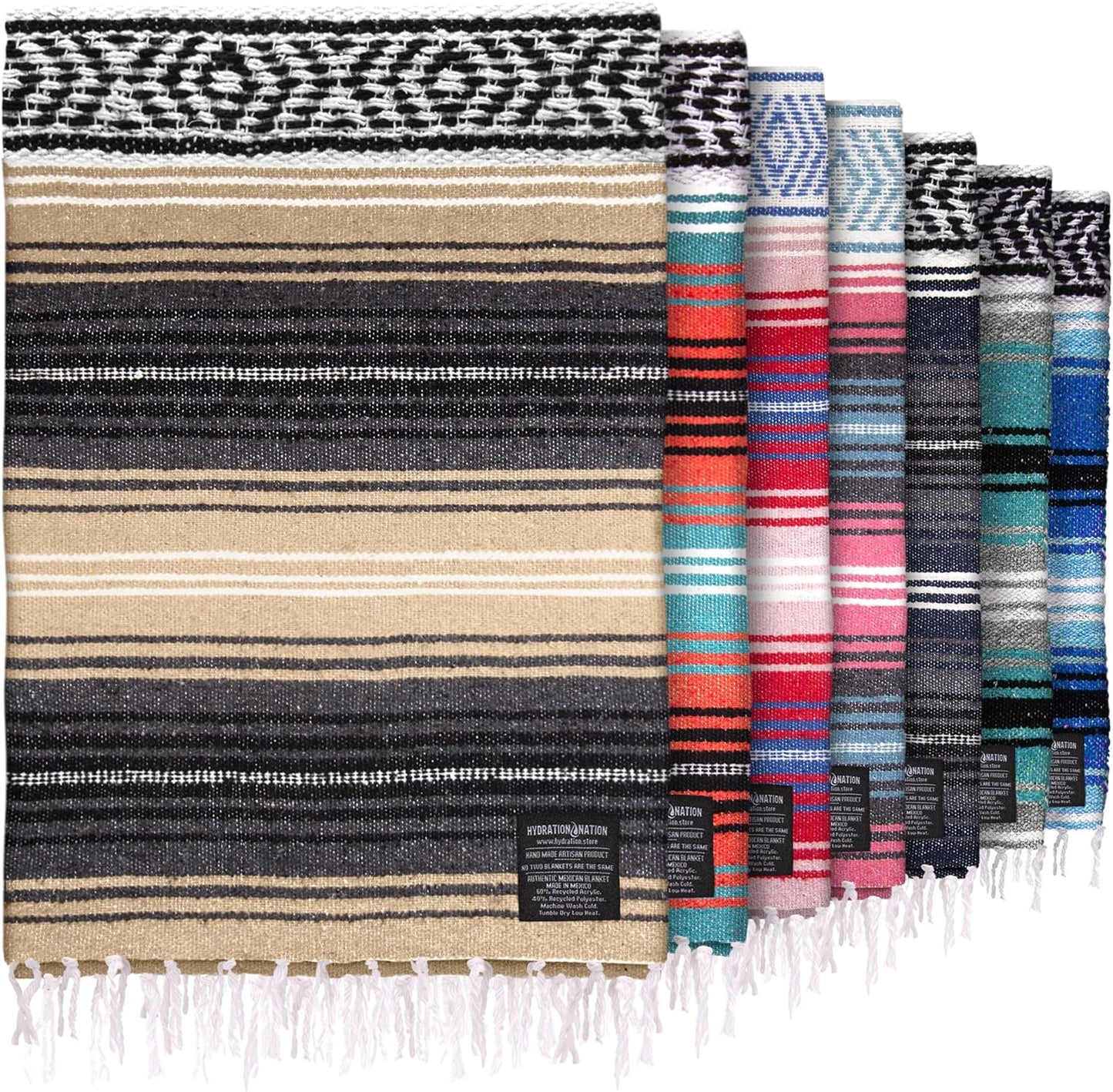 Hydration Nation Authentic Large Handwoven Mexican Blanket - Soft Yoga - Durable Serape - Lightweight Falsa, Beach, Camping, Picnic, Outdoor 70"x50" - Mandarin