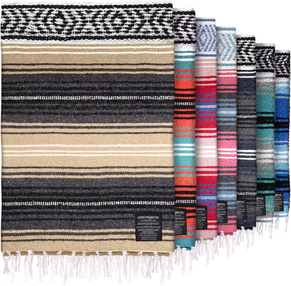 Hydration Nation Authentic Large Handwoven Mexican Blanket - Soft Yoga - Durable Serape - Lightweight Falsa, Beach, Camping, Picnic, Outdoor 70"x50" - Mandarin
