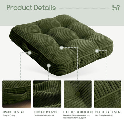HIGOGOGO Floor Pillow Cushion for Adults, Meditation Cushion Pillow, Large Square Floor Sitting, Tufted Corduroy Cover, for Tatami Living Room or Yoga, 22x22 Inch, Dark Grey