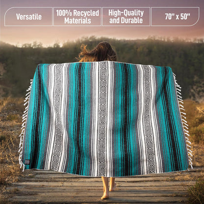 Hydration Nation Authentic Large Handwoven Mexican Blanket - Soft Yoga - Durable Serape - Lightweight Falsa, Beach, Camping, Picnic, Outdoor 70"x50" - Mandarin